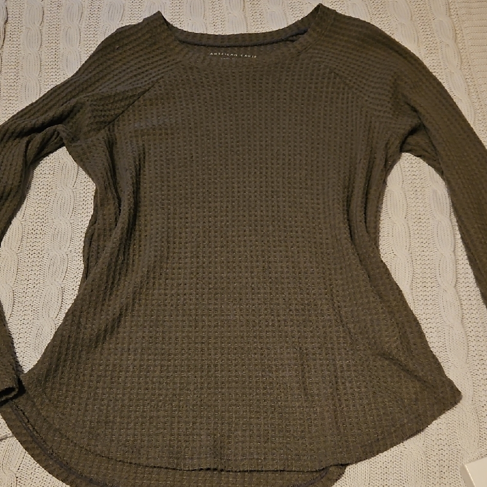 American Eagle Outfitters Olive Waffle Knit Long Sleeve Tee Xs